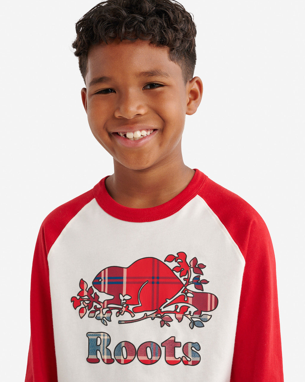 Kids Plaid Baseball T-Shirt / CABIN RED