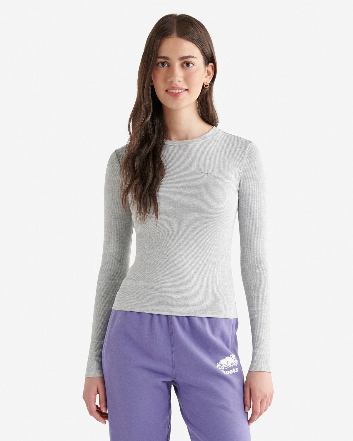 Roam Rib Fitted Long Sleeve Top / COOL GREY MIX