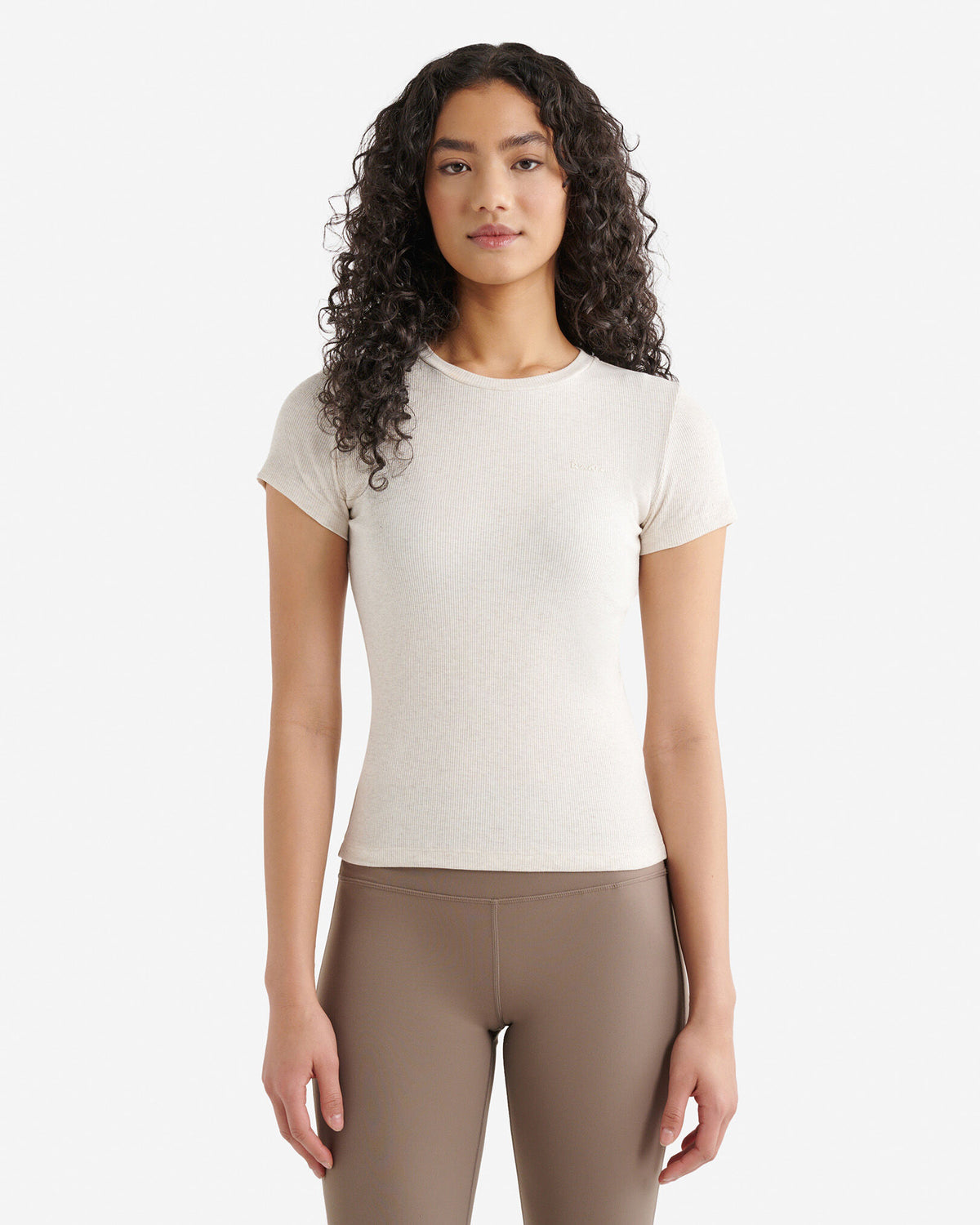 Roam Rib Fitted Short Sleeve Top / OATMEAL MIX