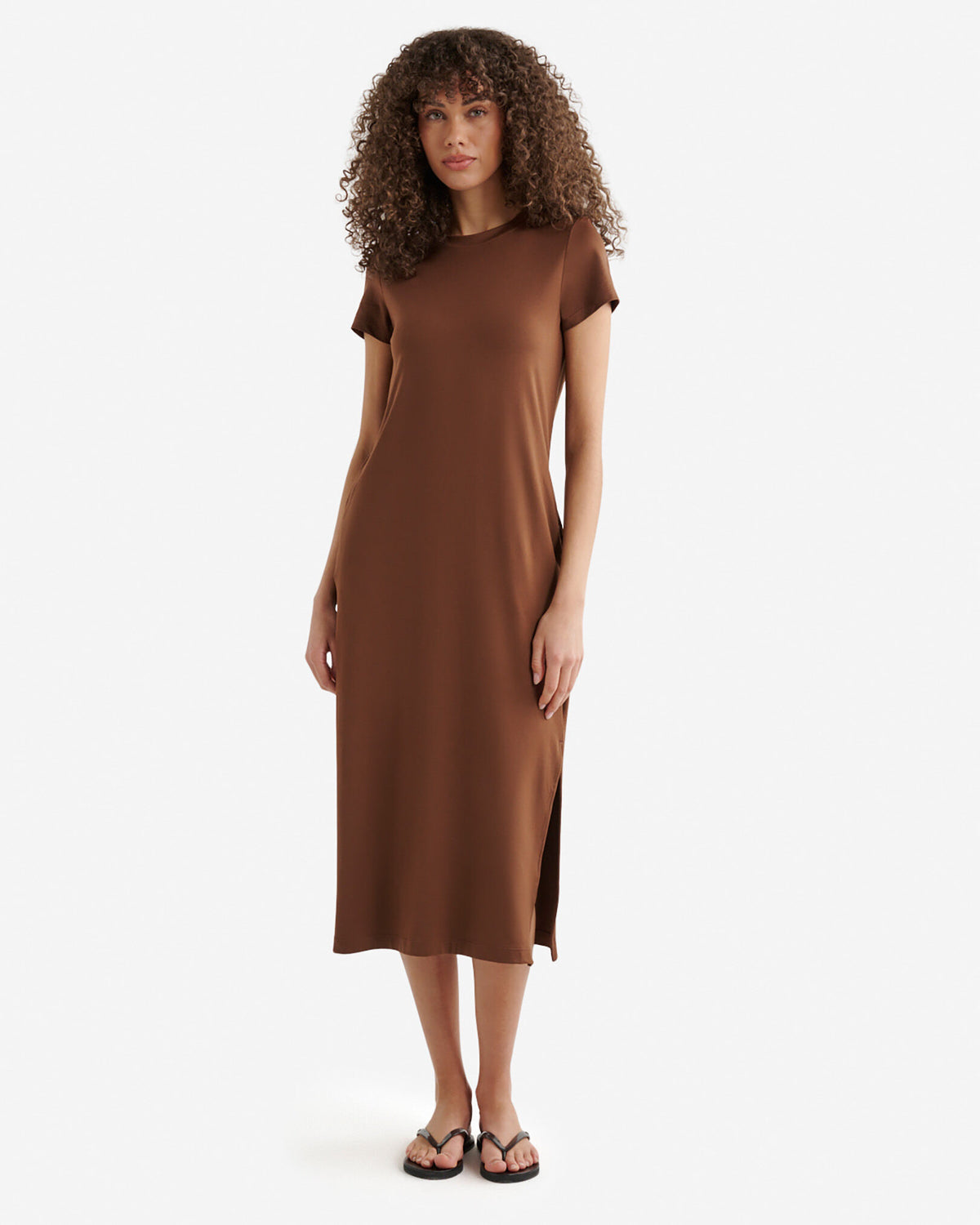 Renew Knit Short Sleeve Dress / ROCKY ROAD BROWN