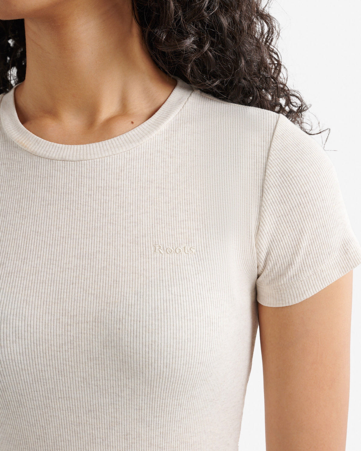 Roam Rib Fitted Short Sleeve Top / OATMEAL MIX