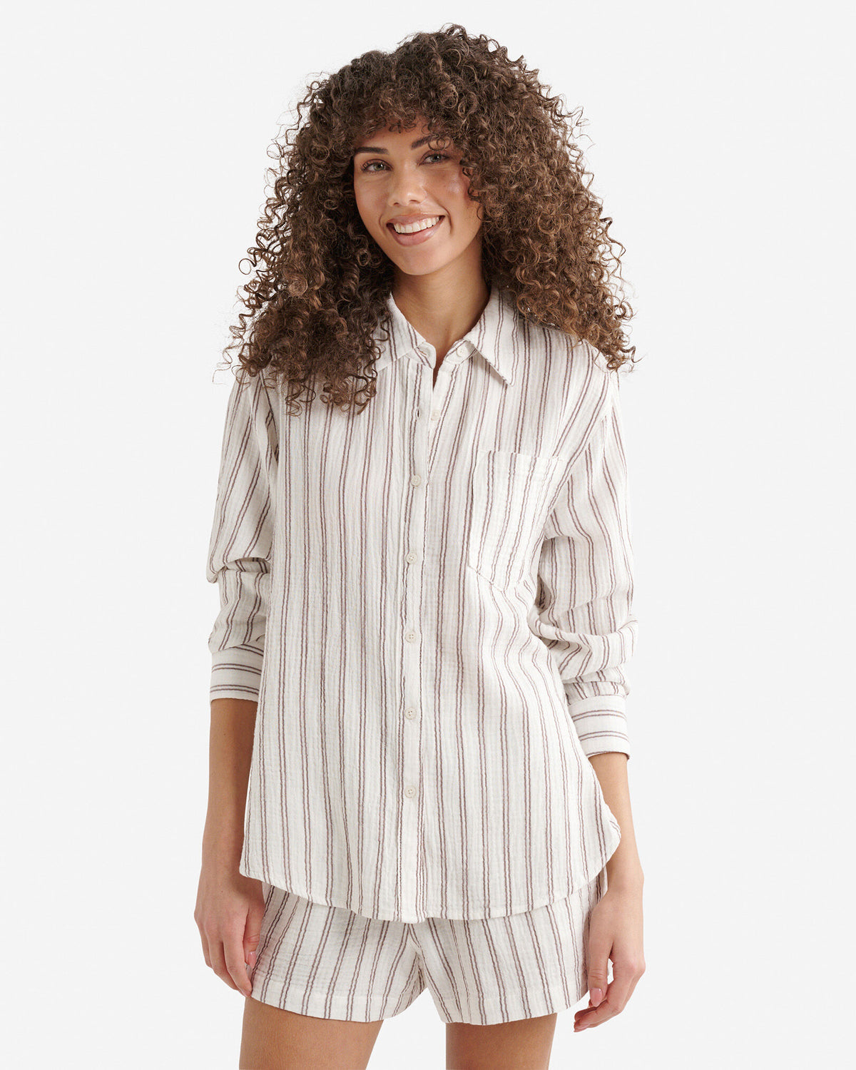 Isla Cotton Gauze Shirt / EGRET STRIPE
