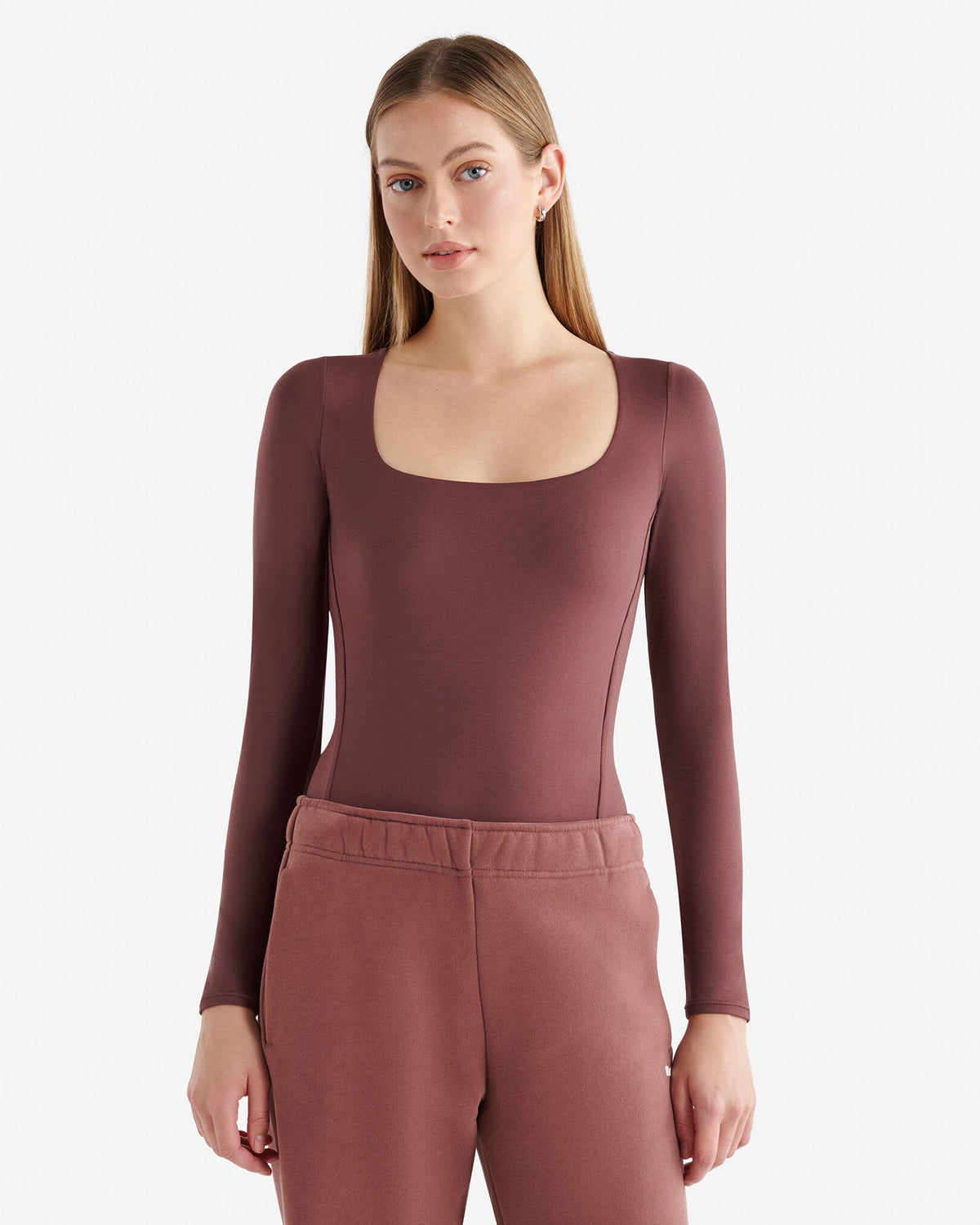 Renew Knit Long Sleeve Bodysuit / HAZELNUT BROWN