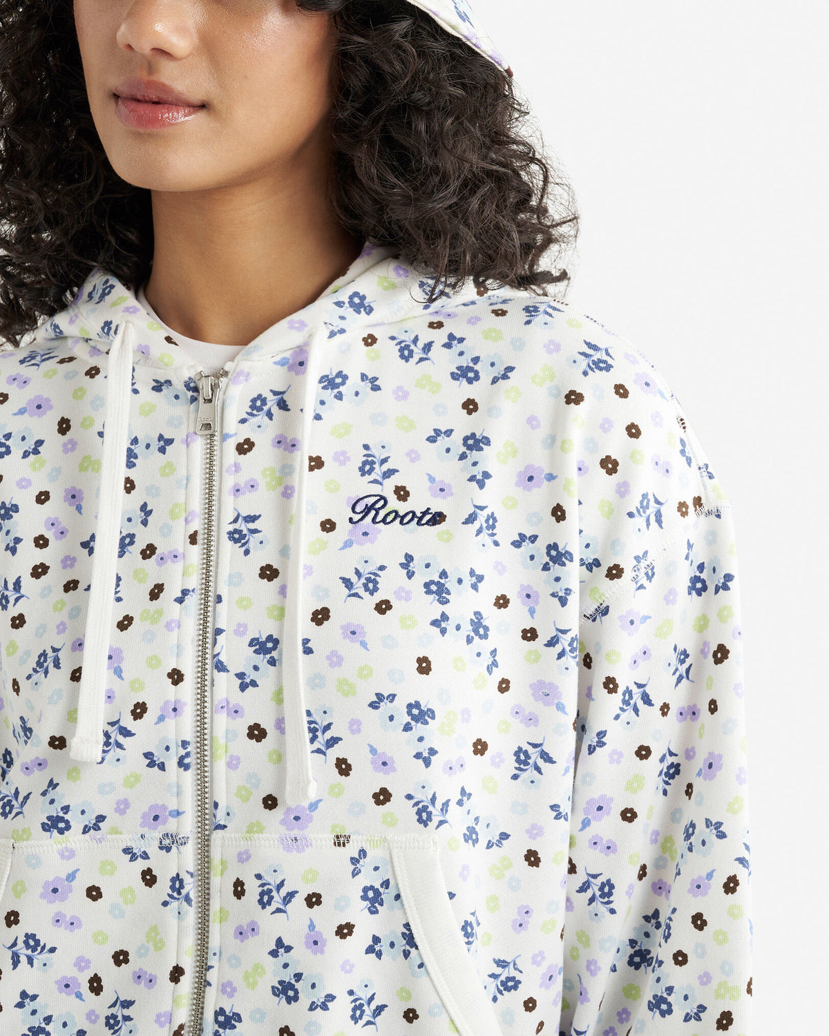 Floral Full Zip Hoodie / EGRET