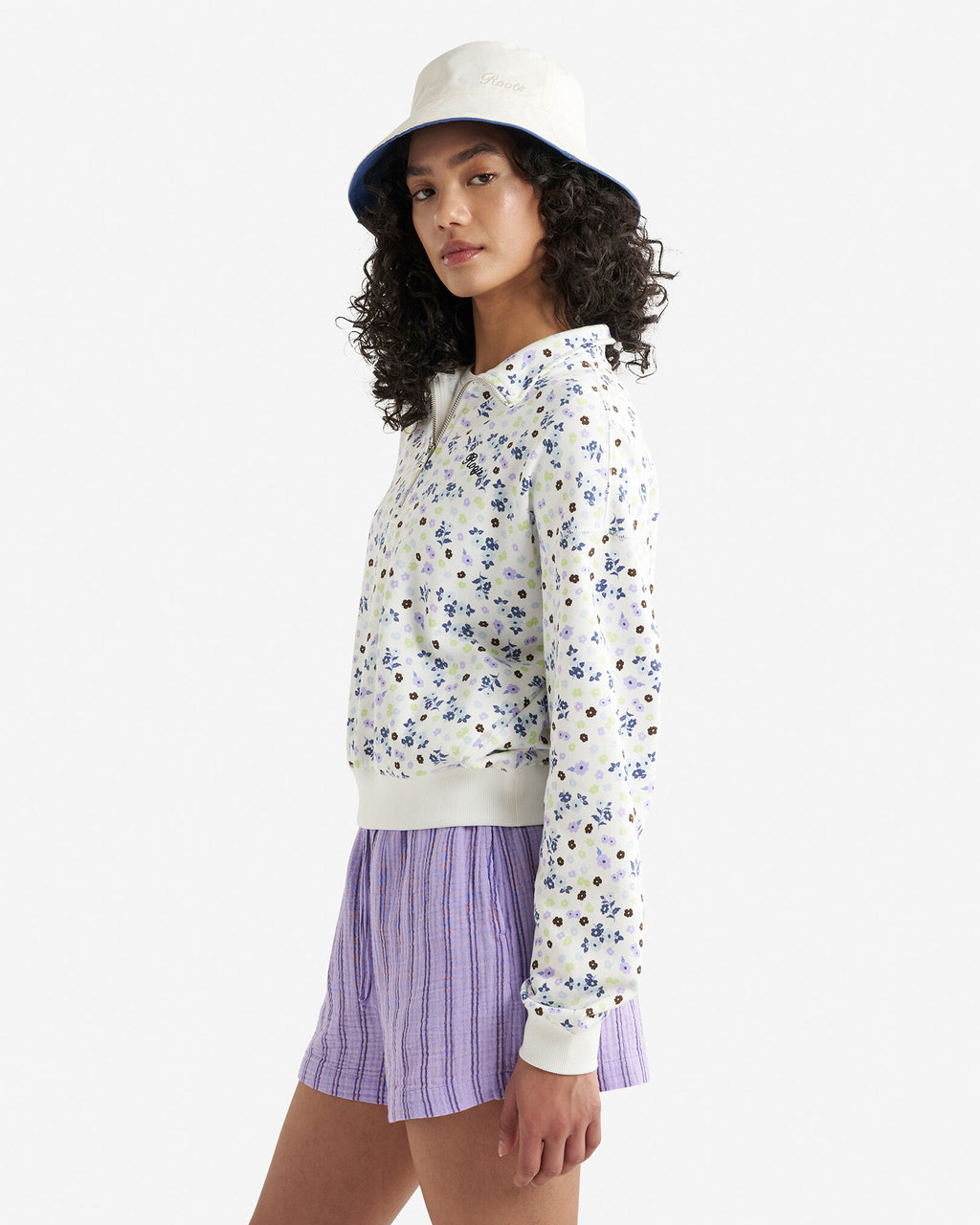 Floral Quarter Zip / EGRET