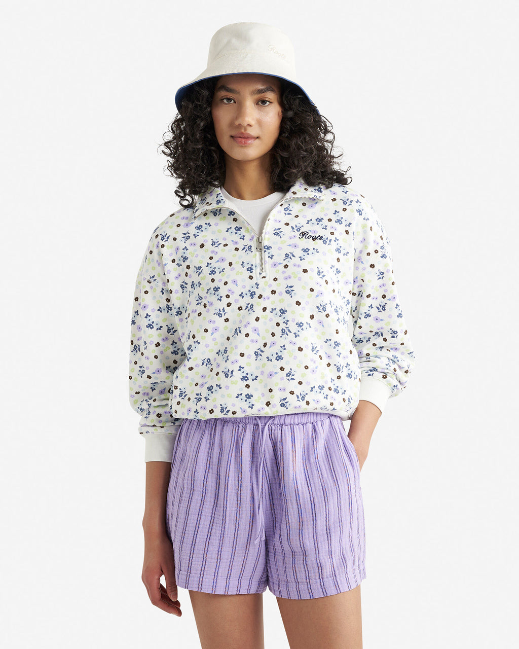 Floral Quarter Zip / EGRET