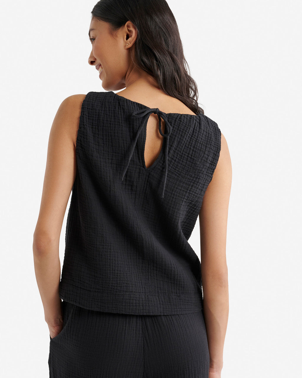 Isla Cotton Gauze Gathered Tank / BLACK